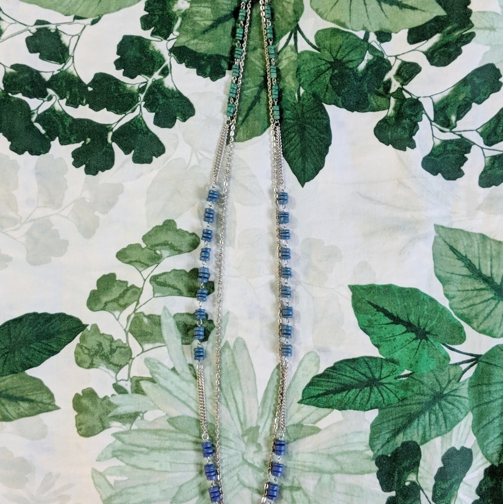 Long Multi-strand Ombre Bead and Silver Necklace